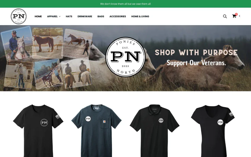 The Ponies North store — veterans-and-mustangs ranch apparel