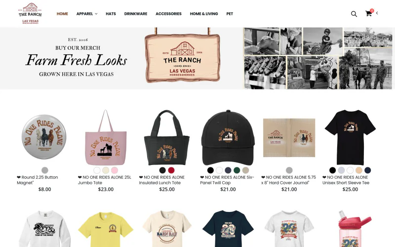 The Ranch Las Vegas store — totes, caps and tees, est. 2006